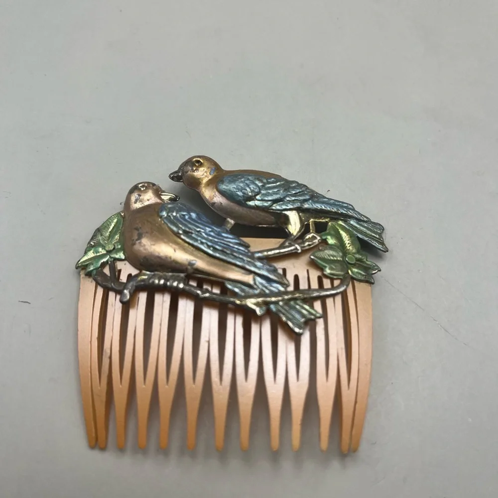 Vintage-Inspired Hair Comb Set with Bird and Grape Designs